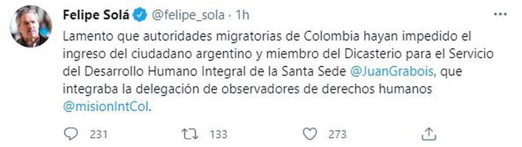 El tuit de Felipe Solá