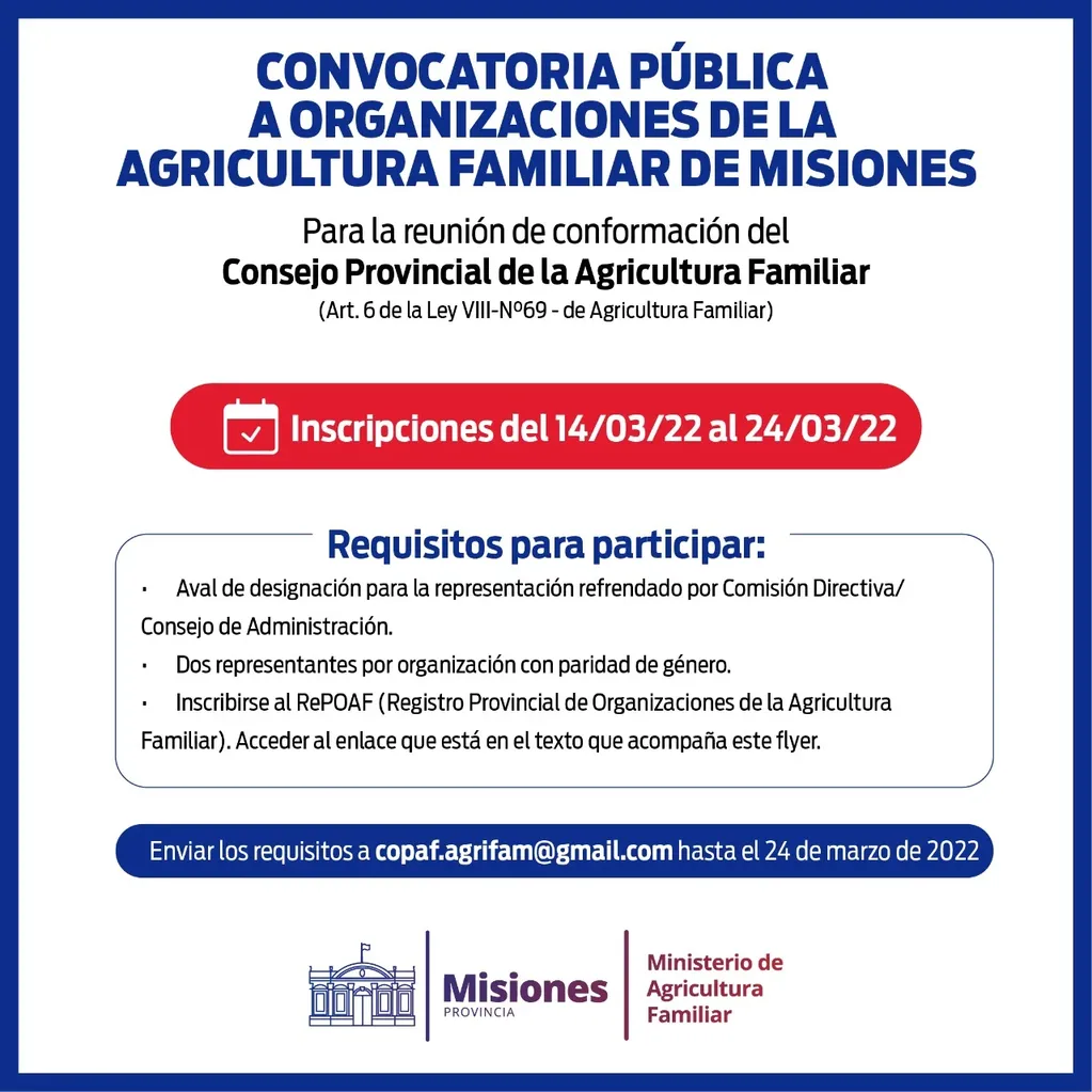La provincia de Misiones formará parte de Consejo de la Agricultura Familiar.