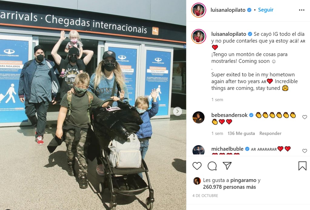 Luisana Lopilato y la llegada a Argentina junto a su familia.