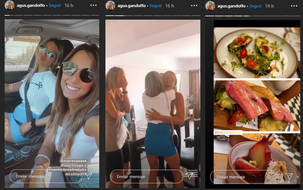 La joven mendocina compartió stories en su Instagram visitando a sus amigas y del menú en un restó de Godoy Cruz.