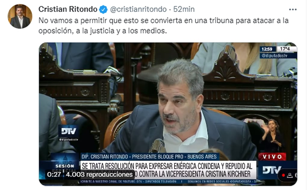 Cristian Ritondo tras retirarse de la seción de Diputados.