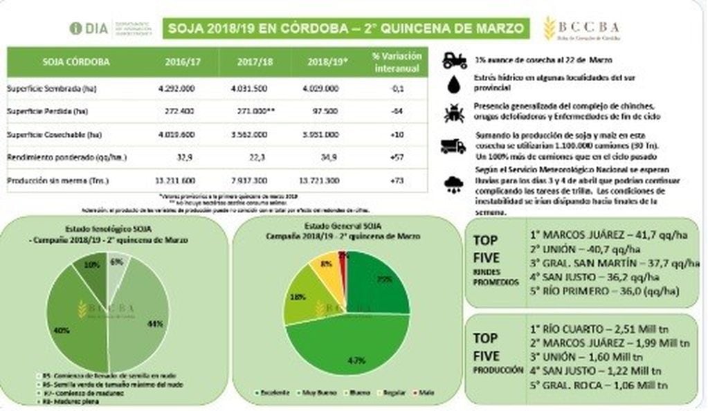 Top five rinde de soja. Fuente: Bolsa de Cereales de Córdoba.