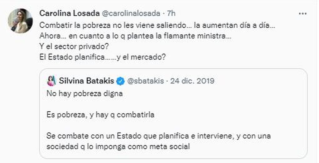 Carolina Losada y su mensaje por la designación de Silvina Batakis.