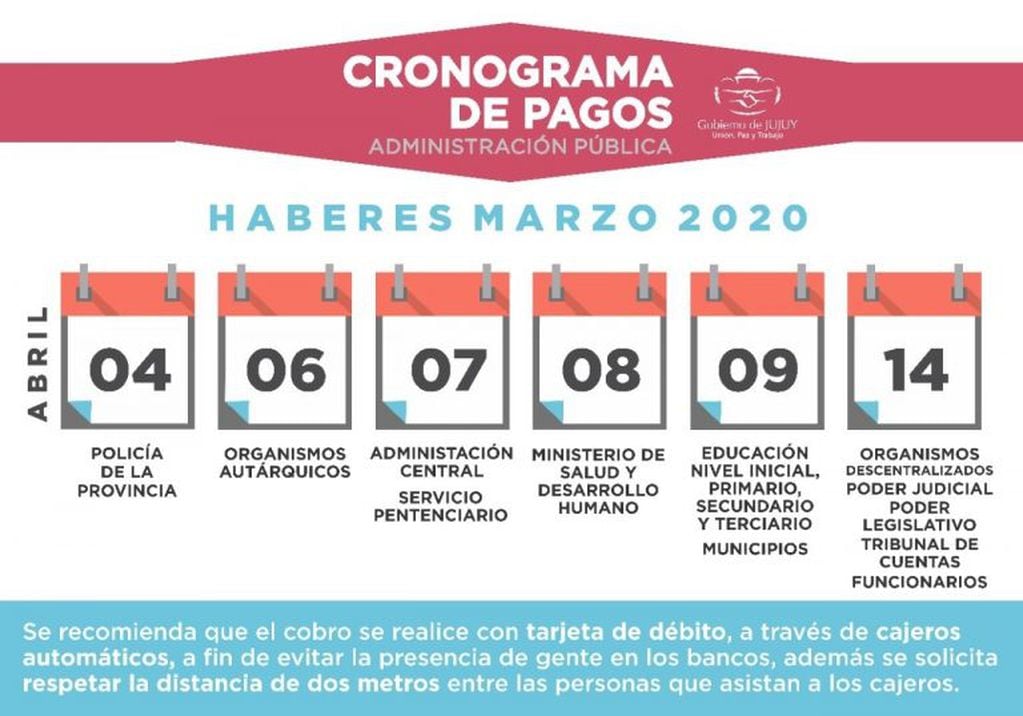 La secuencia de pago que anunció el Gobierno de Jujuy, comienza este sábado.