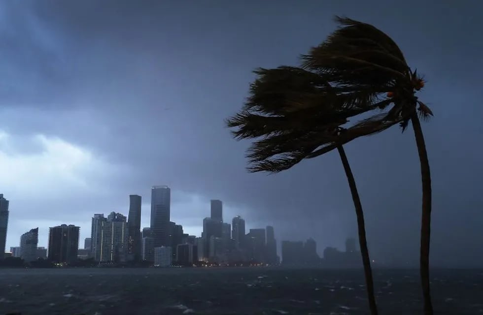 MIAMI, FL - SEPTEMBER 09: The skyline is seen as the outerbands of Hurricane Irma start to reach Florida on September 9, 2017 in Miami, Florida. Florida is in the path of the Hurricane which may come ashore at category 4.   Joe Raedle/Getty Images/AFP\n== FOR NEWSPAPERS, INTERNET, TELCOS & TELEVISION USE ONLY ==