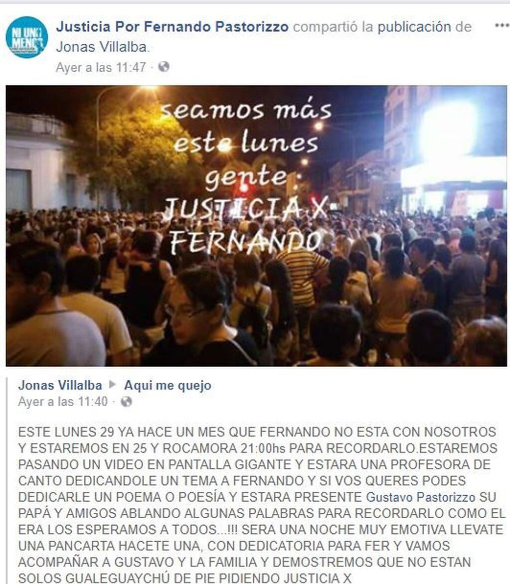 Convocatoria Justicia por Fernando. (Facebook)