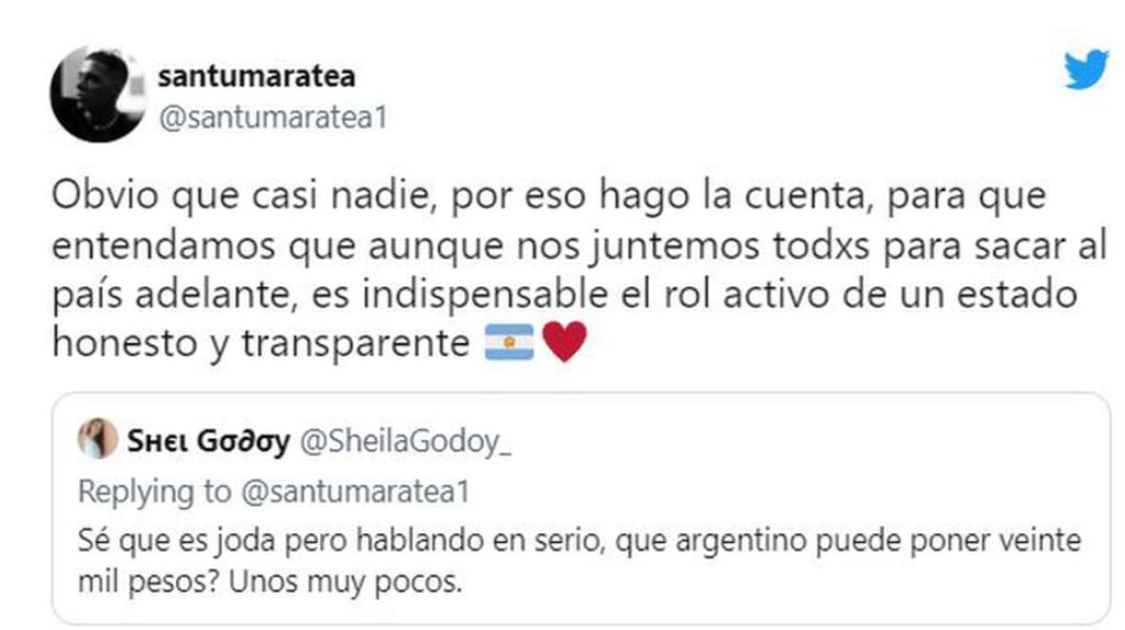 El tuit de Santi Maratea donde reflexiona sobre la necesidad de que el Estado se haga cargo de la deuda con el FMI.
