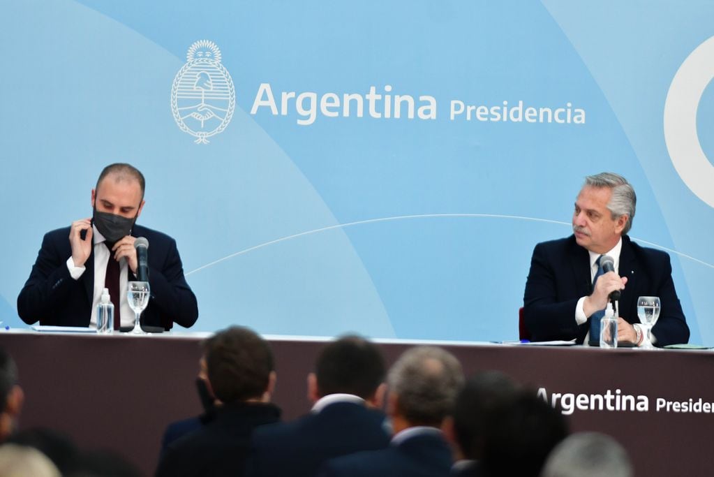 El ministro Martín Guzmán ofició de orador durante la presentación del proyecto de ley junto al presidente Alberto Fernández.
