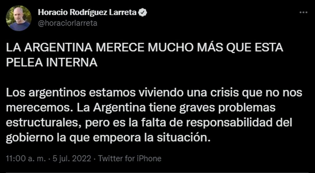 Larreta se refirió a la interna entre Alberto Fernández y Cristina Kirchner. Además, se proclamó "la solución" a la crisis que atraviesa Argentina.