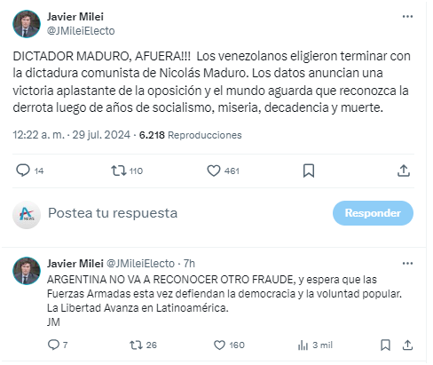 Javier Milei sobre Nicolás Maduro.