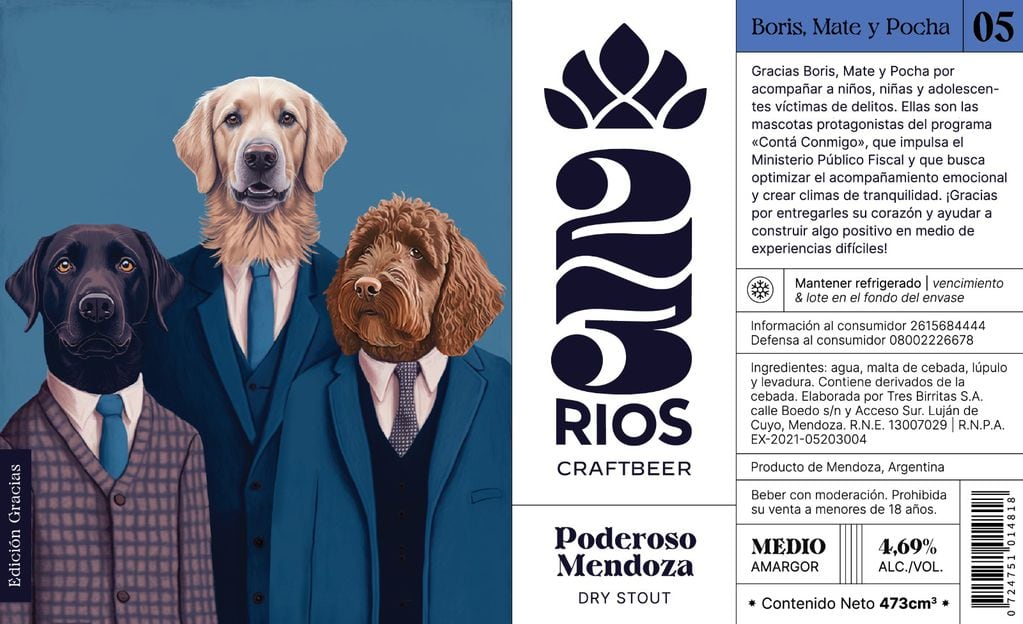 Cervezas y homenaje: Boris, Mate y Pocha, tres perros que acompañan a niños y niñas víctimas de delitos.