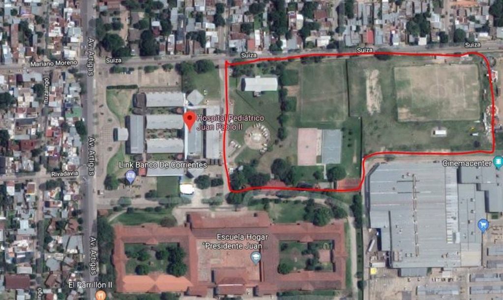 El predio detrás del Hospital Pediátrico Juan Pablo II, donde se ubicaría el nuevo hospital neonatal. (Google Maps)