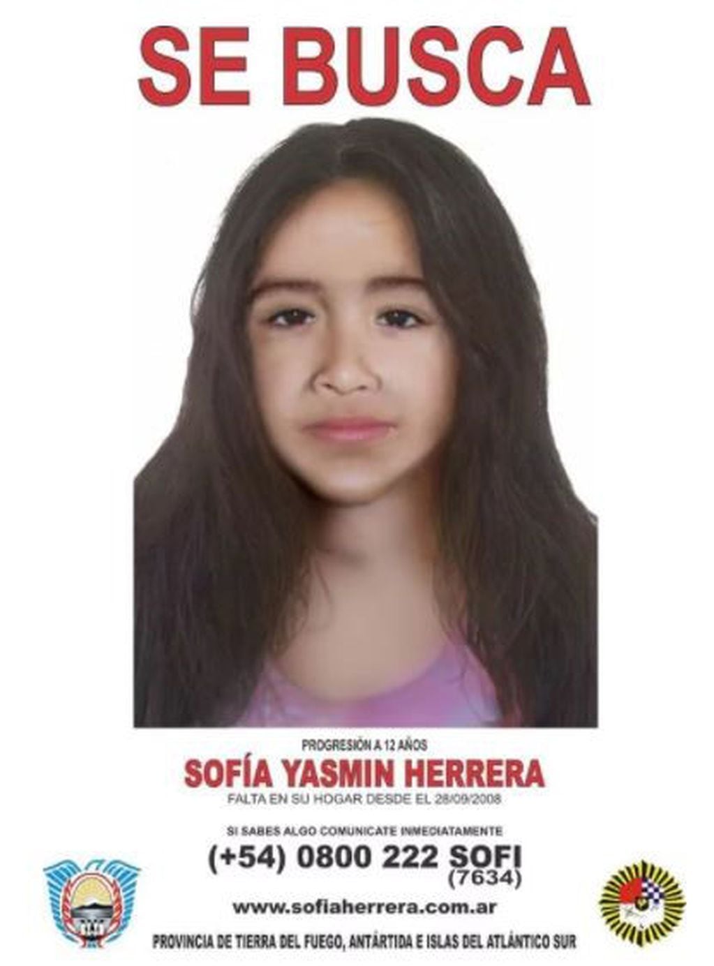 La actualización del rostro de Sofía Herrera, la niña fueguina desaparecida en 2008.