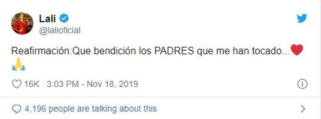 El irónico comentario de Lali Espósito en referencia a Tini Stoessel (Foto: Captura Twitter)