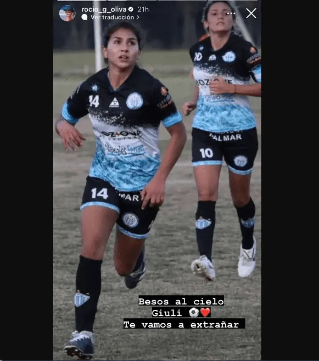 El posteo de Rocío Oliva sobre la muerte de Juliana Gómez, la jugadora de Argentino de Merlo.