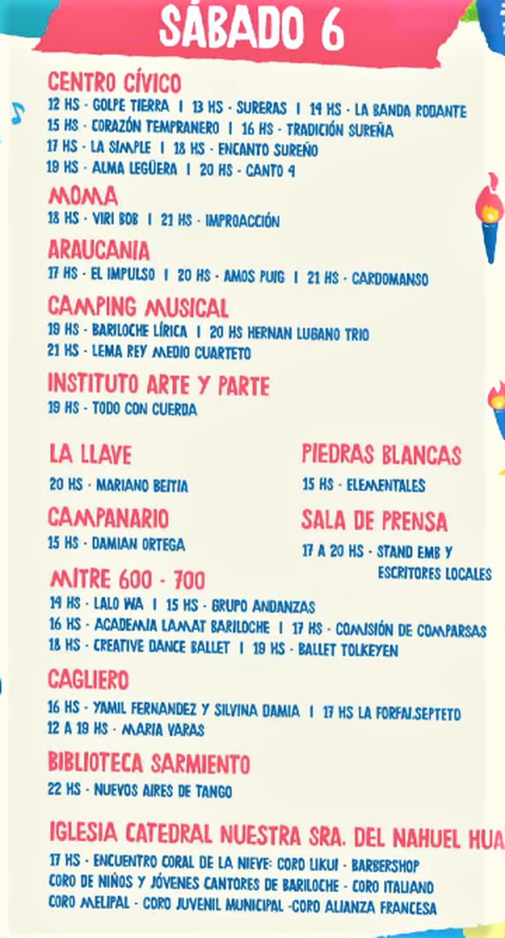 Cronograma de actividades para la Fiesta Nacional de la Nieve 2022 de Bariloche.
