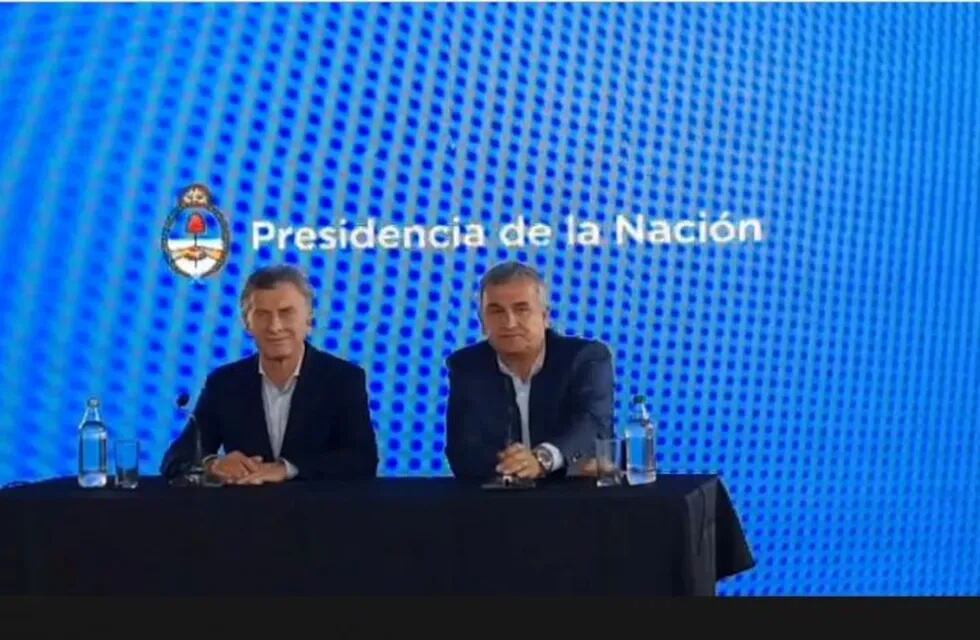 Mauricio Macri y Gerardo Morales en conferencia de prensa