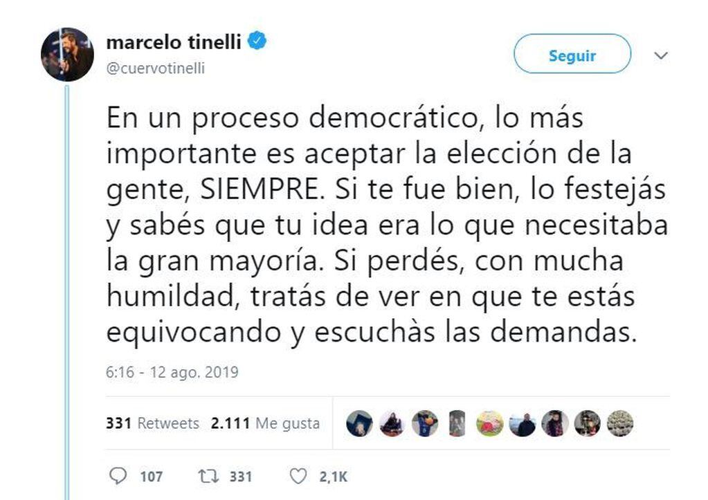 Los tuits de Marcelo Tinelli luego de las PASO (Foto: captura Twitter)