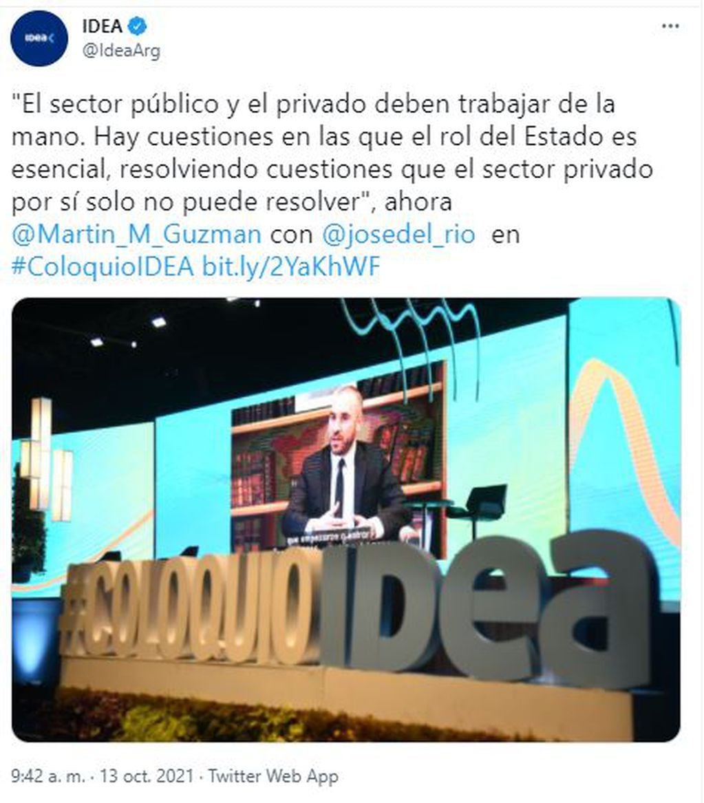 Martín Guzmán, ministro de Economía de la Nación, brinda declaraciones en el 57° Coloquio de IDEA.
