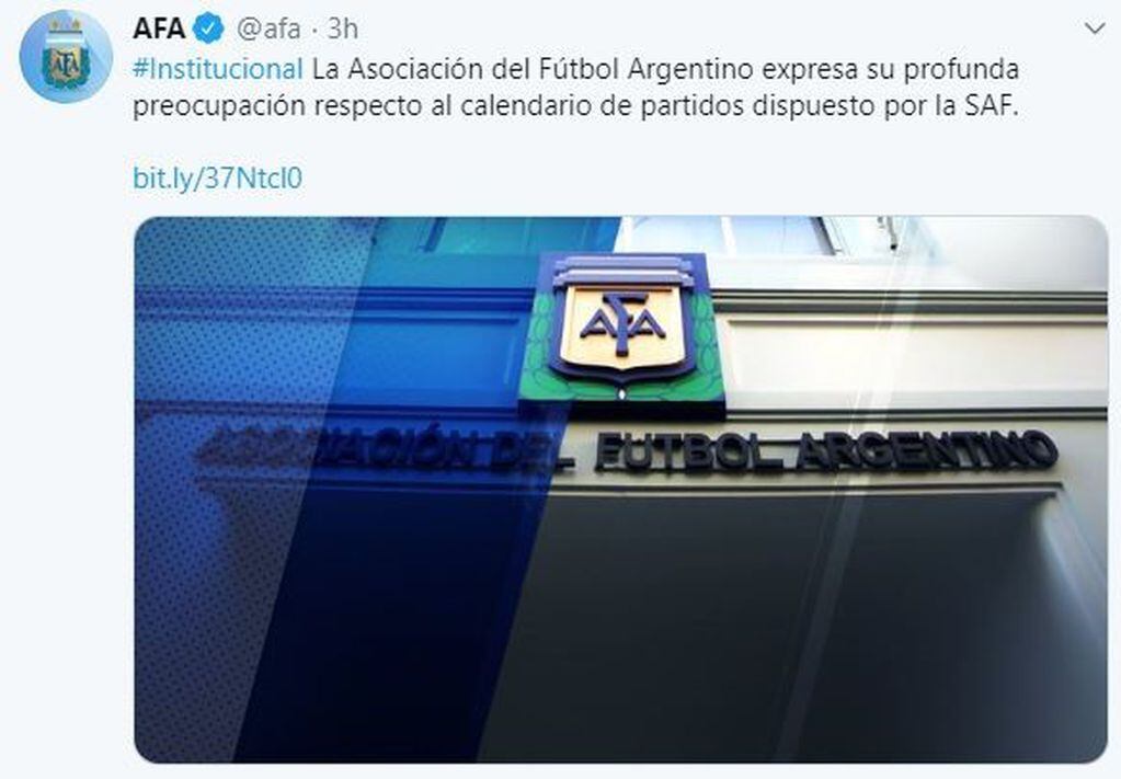 La AFA criticó a la Superliga. (Twitter/@afa)