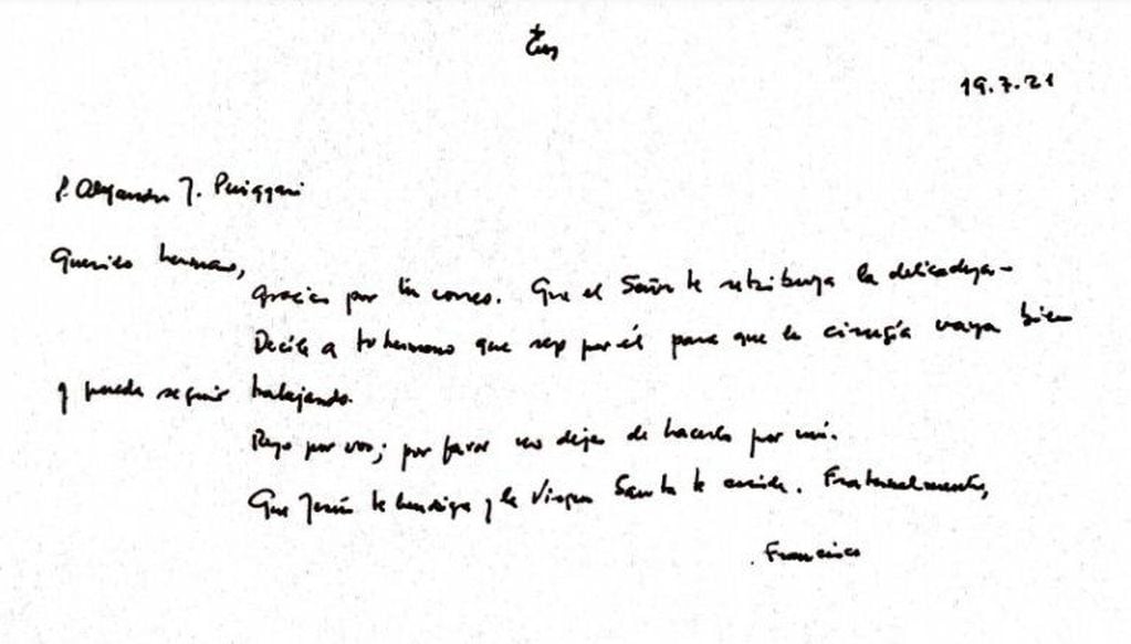 Carta del Papa Francisco a Monseñor Puiggari