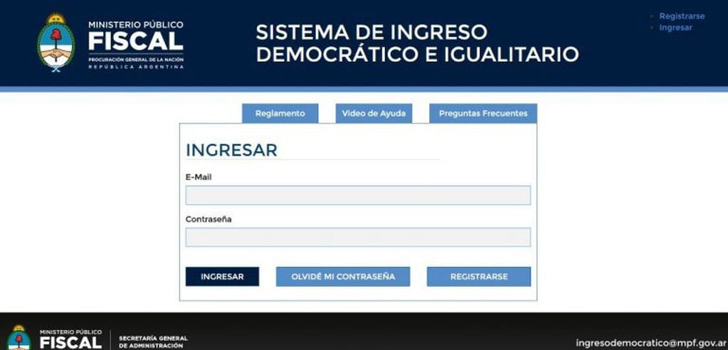 La web del Ministerio Público Fiscal para inscribirse en la convocatoria