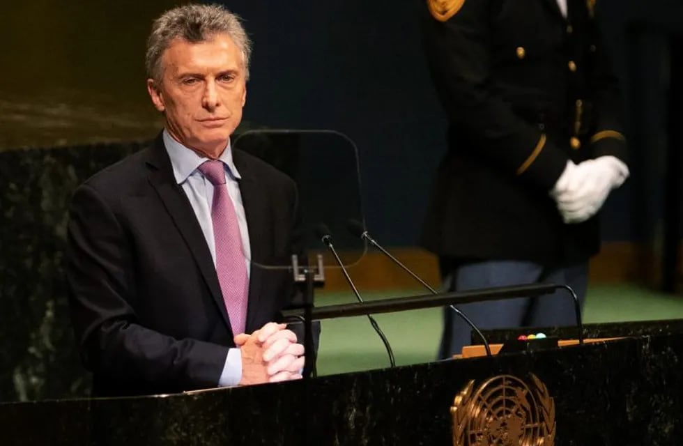 Mauricio Macri, Argentina's president, pauses while speaking during the UN General Assembly meeting in New York, U.S., on Tuesday, Sept. 25, 2018. Macri said Argentina will bring case of crimes against humanity by the \