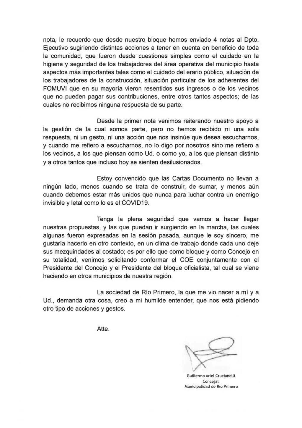 Carta Abierta a Cristina Cravero