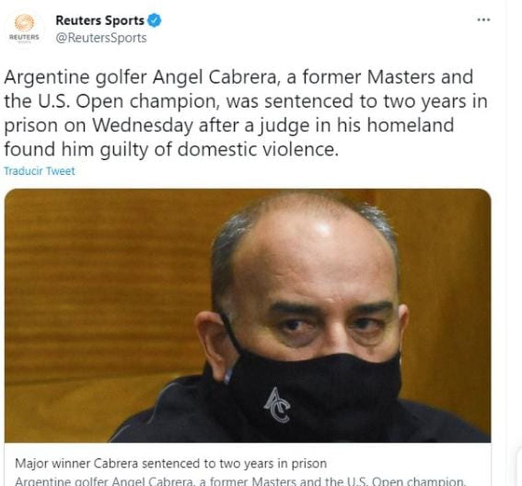Reuters, el medio británico, expuso: "El gran ganador Cabrera senciado a dos años de prisión"