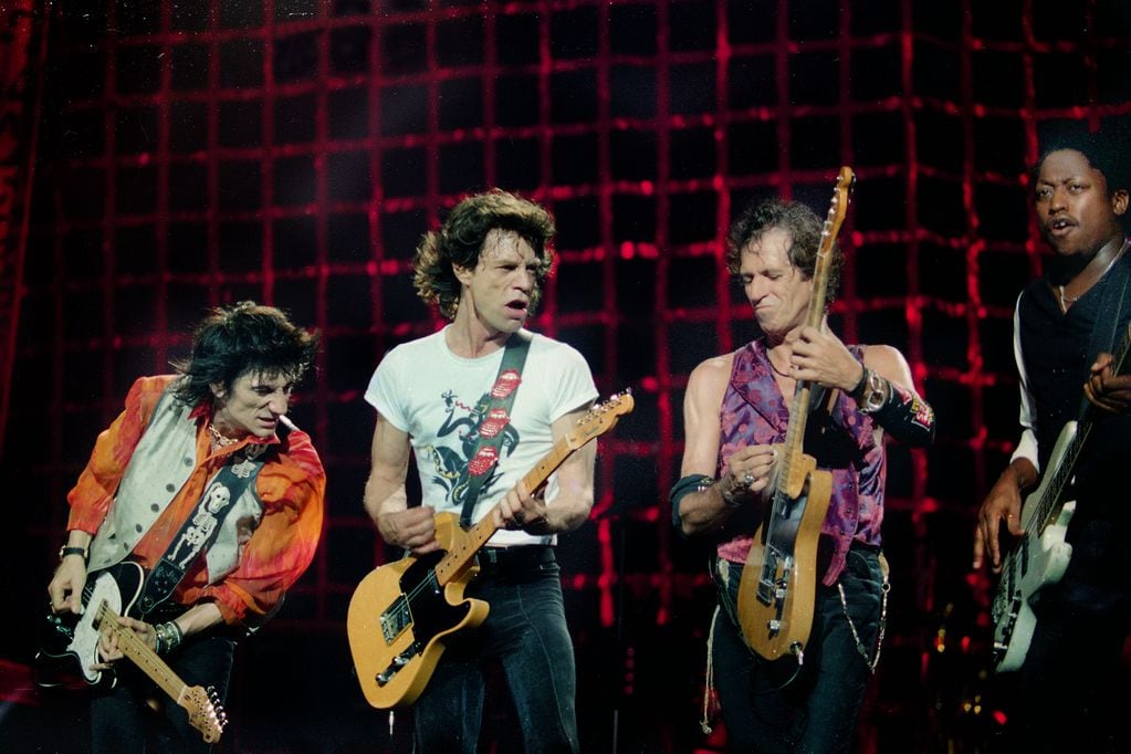 Mandatory Credit: Photo by Ilpo Musto/Shutterstock (2752654r)
The Rolling Stones - Ronnie Wood, Mick Jagger, Keith Richards and Darryl Jones
The Rolling Stones in concert at the Brixton Academy, London, Britain - 19 Jul 1995