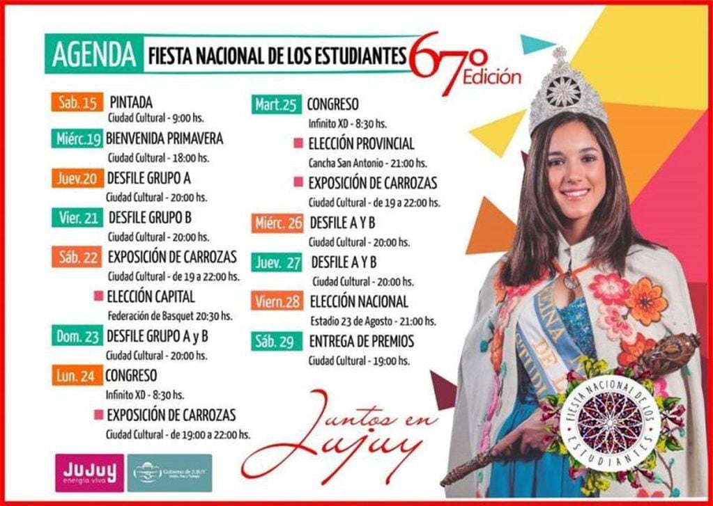 Cronograma de actividades Fiesta Nacional de los Estudiantes