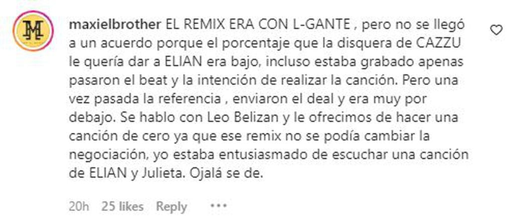 Maxi El Brother, el manager de L-Gante, le respondió a Cazzu por el remix de "Turra".