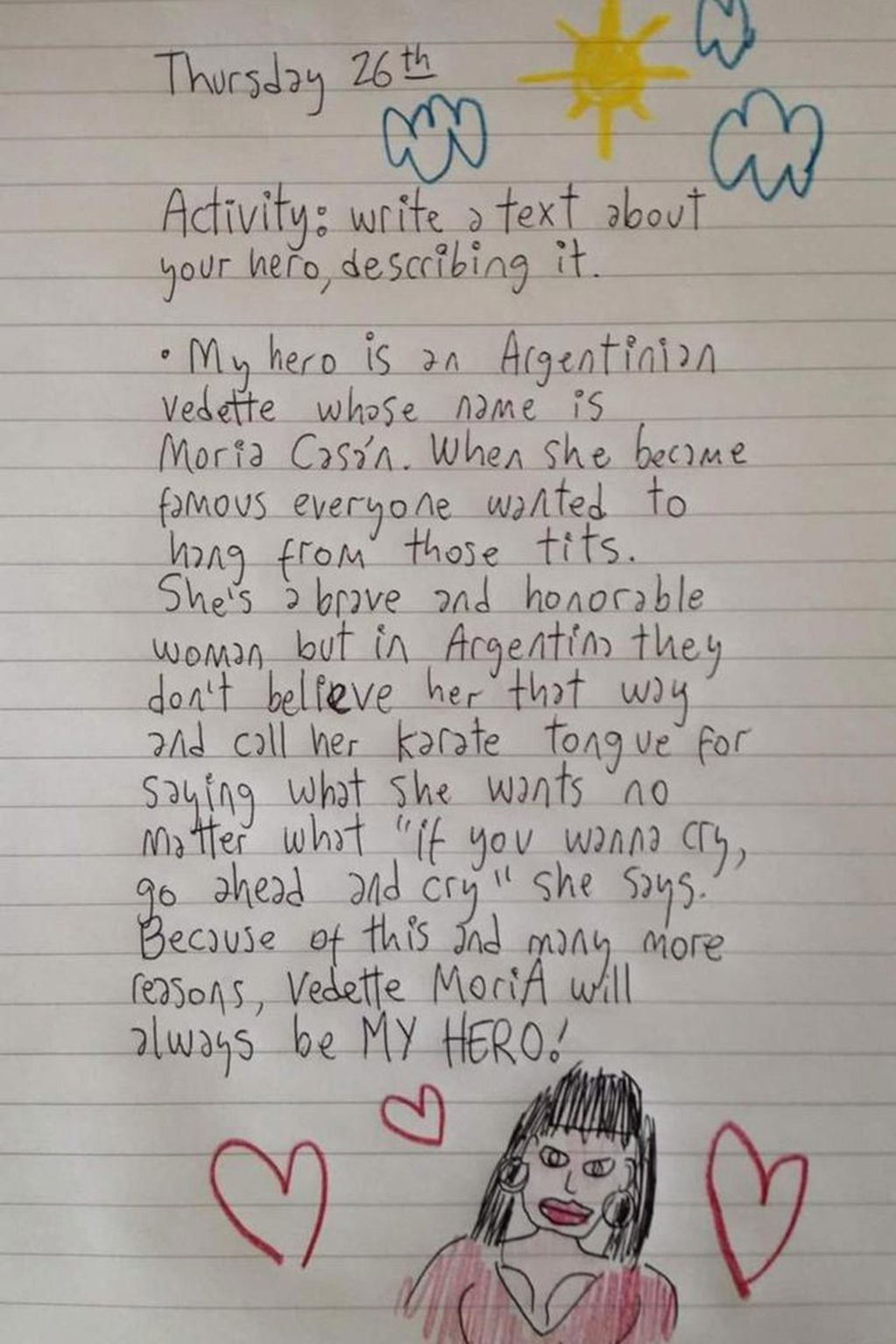La carta que recibió Moria Casán de una niña canadiense.