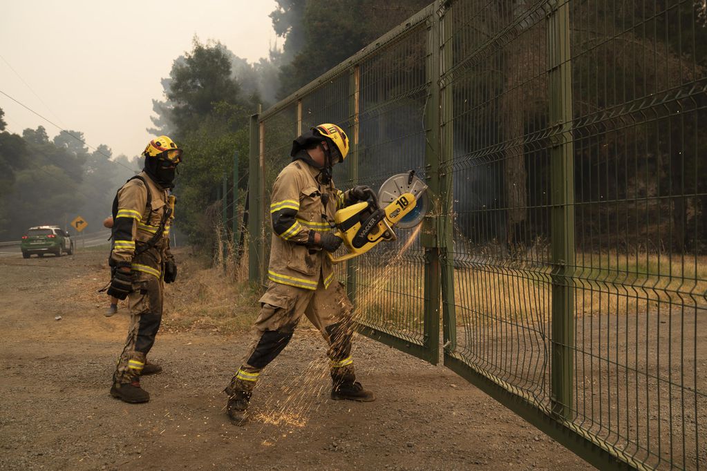 El trabajo intenso de los bomberos y brigadistas en Chile. Foto: EFE / Adriana Thomasa.