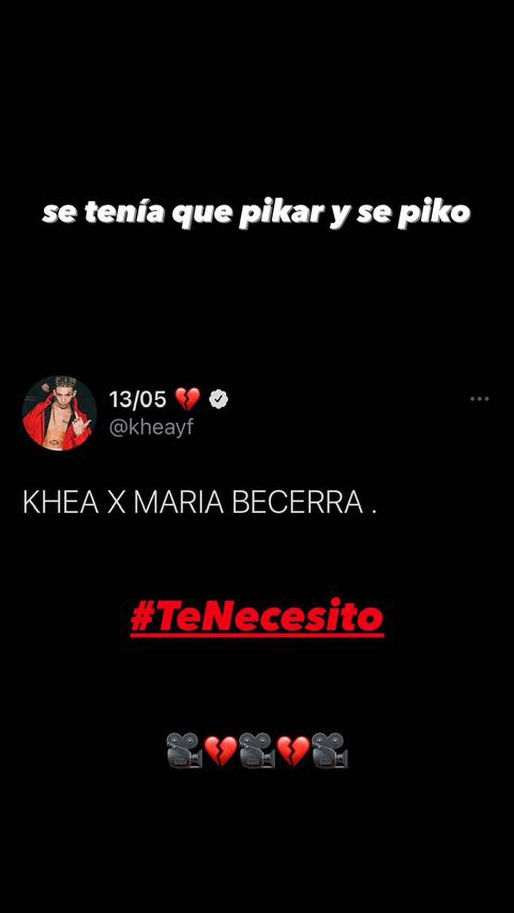 Khea confirmó a María Becerra para su nuevo tema "Te necesito". (Instagram)
