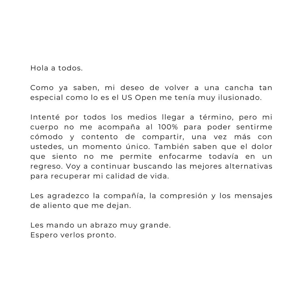 La carta de Juan Martín Del Potro