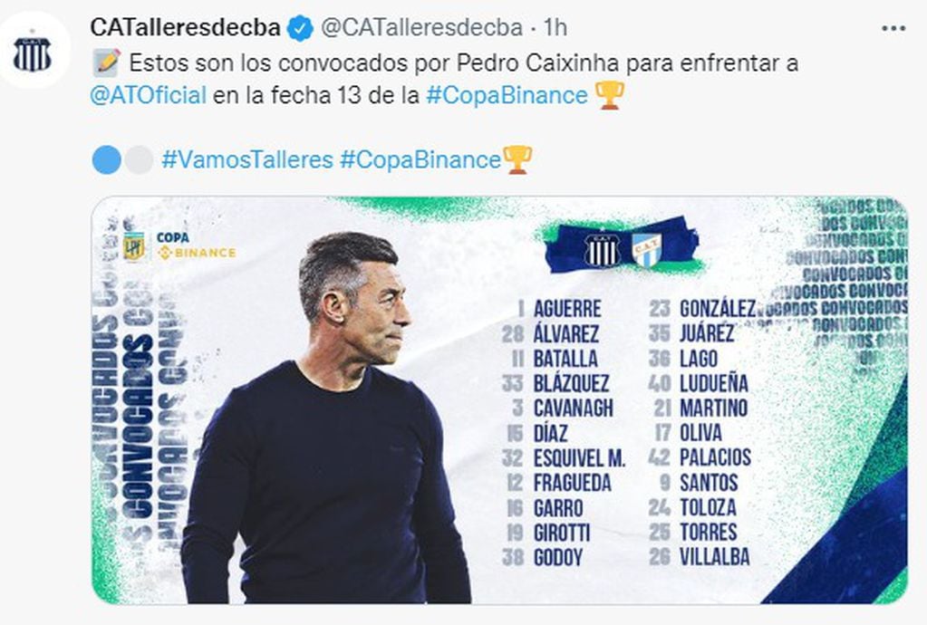 Pedro Caixinha pondrá un equipo alternativo en la visita de Talleres al Atlético Tucumán.