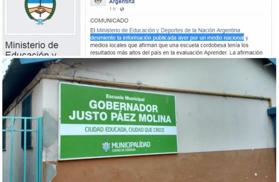 La escuela cordobesa había sido mencionada como la mejor, pero lo desmintió el Ministerio.