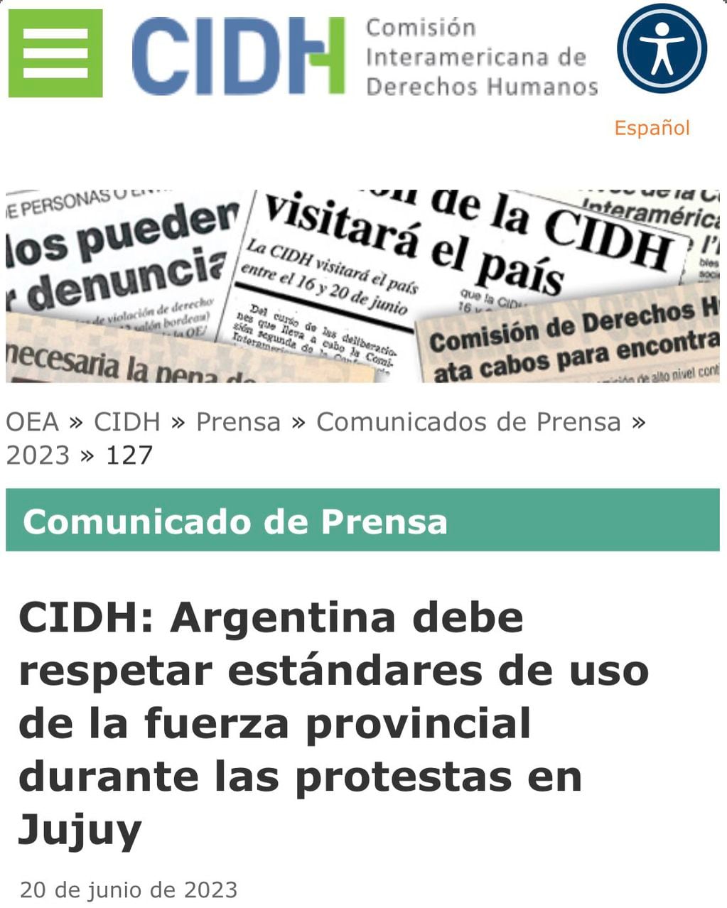 La Comisión Interamericana de Derechos Humanos se pronunció tras los incidentes en Jujuy
