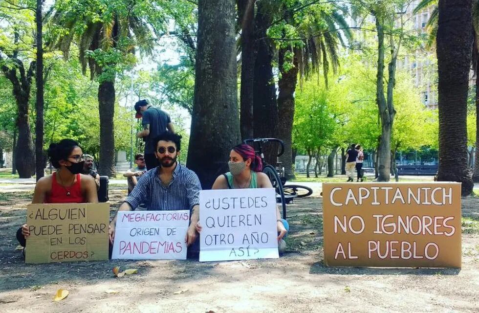 Manifestantes en favor del medio ambiente sostienen los carteles con distintos mensajes. (Foto: Gentileza Facebook Somos Monte Chaco)