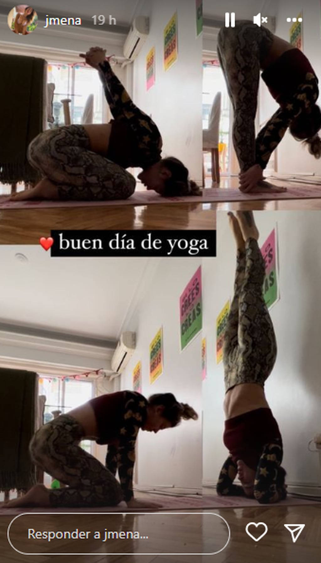 Jimena Barón mostró sus ejercicios de yoga.