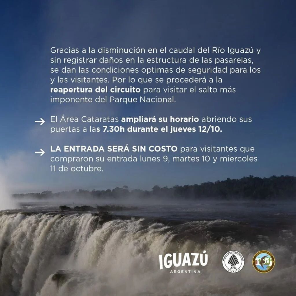 Parque Nacional Iguazú: habilitaron nuevamente la Garganta del Diablo.
