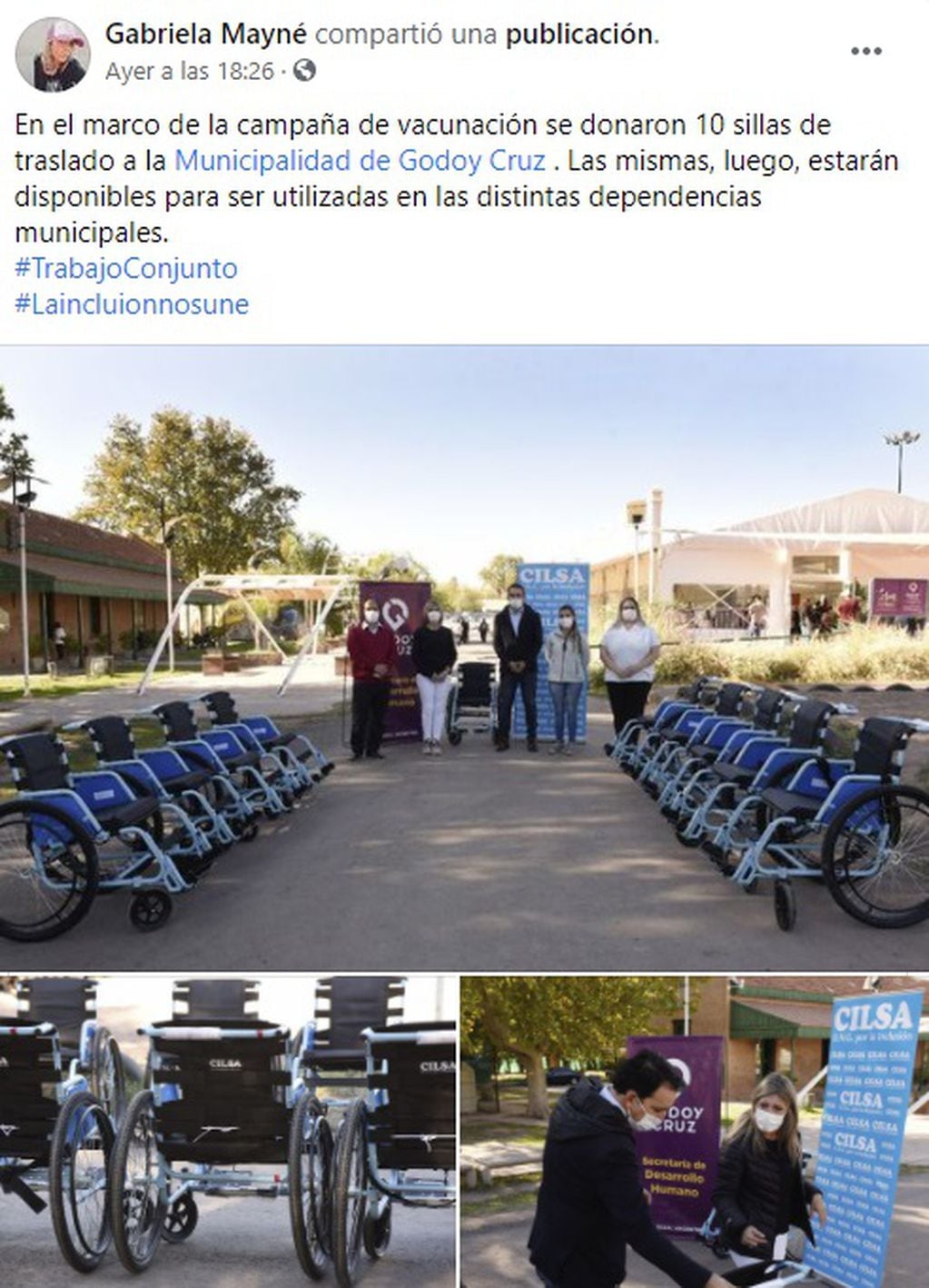 Donaron sillas de ruedas para la campaña de vacunación.