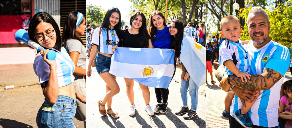 Vuvuzelas, banderas y camisetas, protagonistas excluyentes de los festejos en San Pedro de Jujuy.