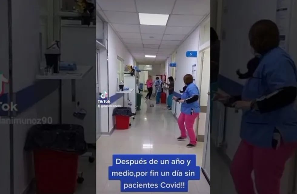 Salud. Así celebraron en el hospital municipal de Mar de Ajó. (Captura de Video)