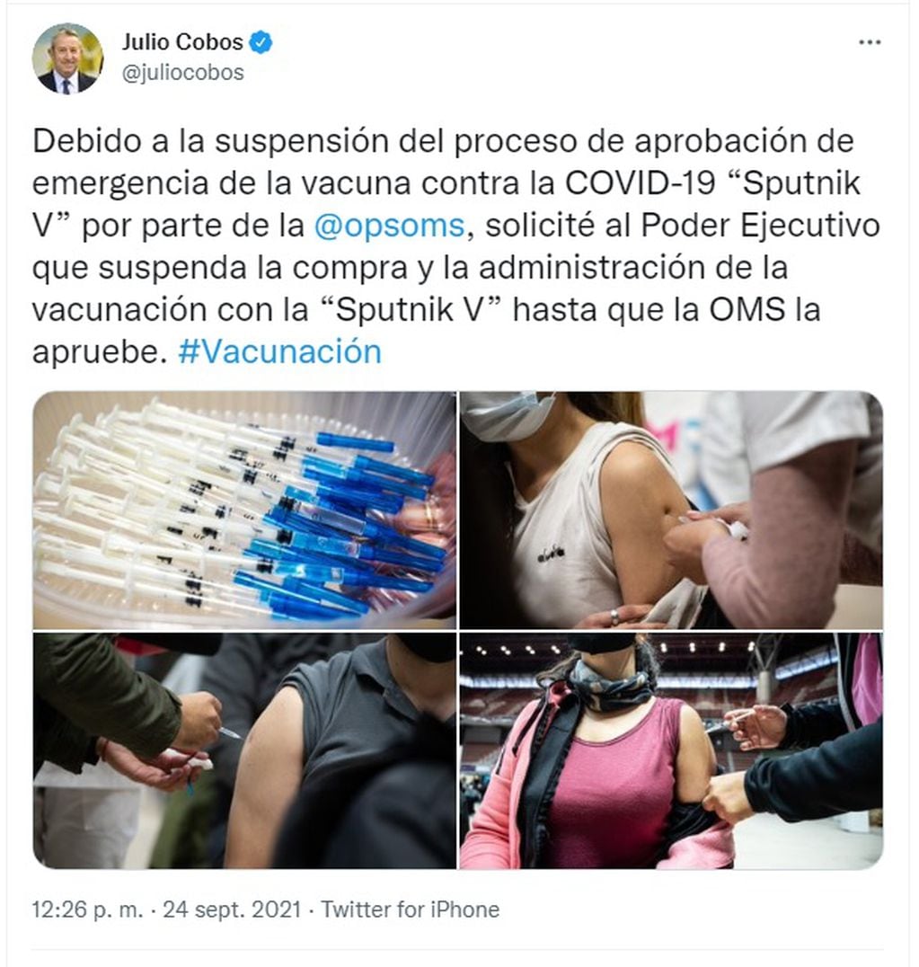 El twitt que subió a sus redes sociales el senador nacional Julio Cobos. Gentileza