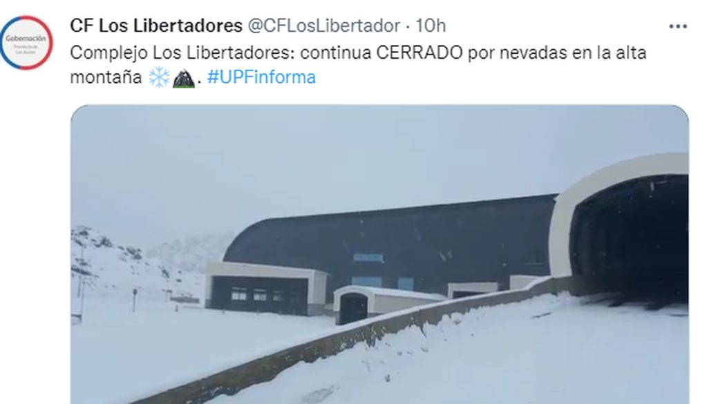 El Paso Internacional Los Libertadores desde Chile, sigue cerrado.