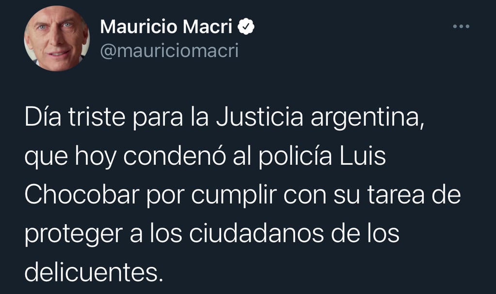 Mauricio Macri expresó su descontento con la sentencia a Luis Chocobar