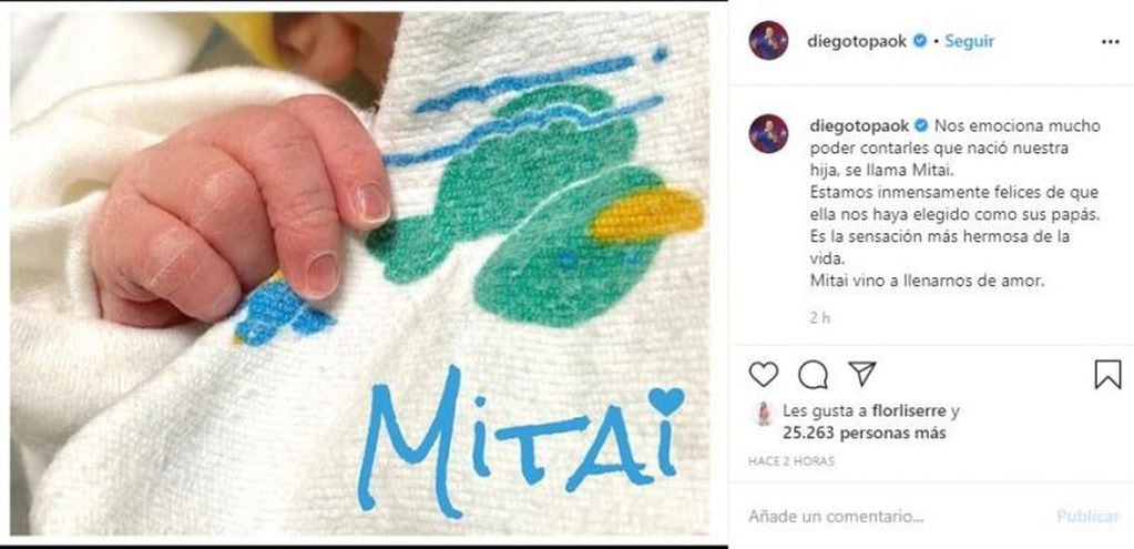 La primera hija de Diego Topa. (Instagram)