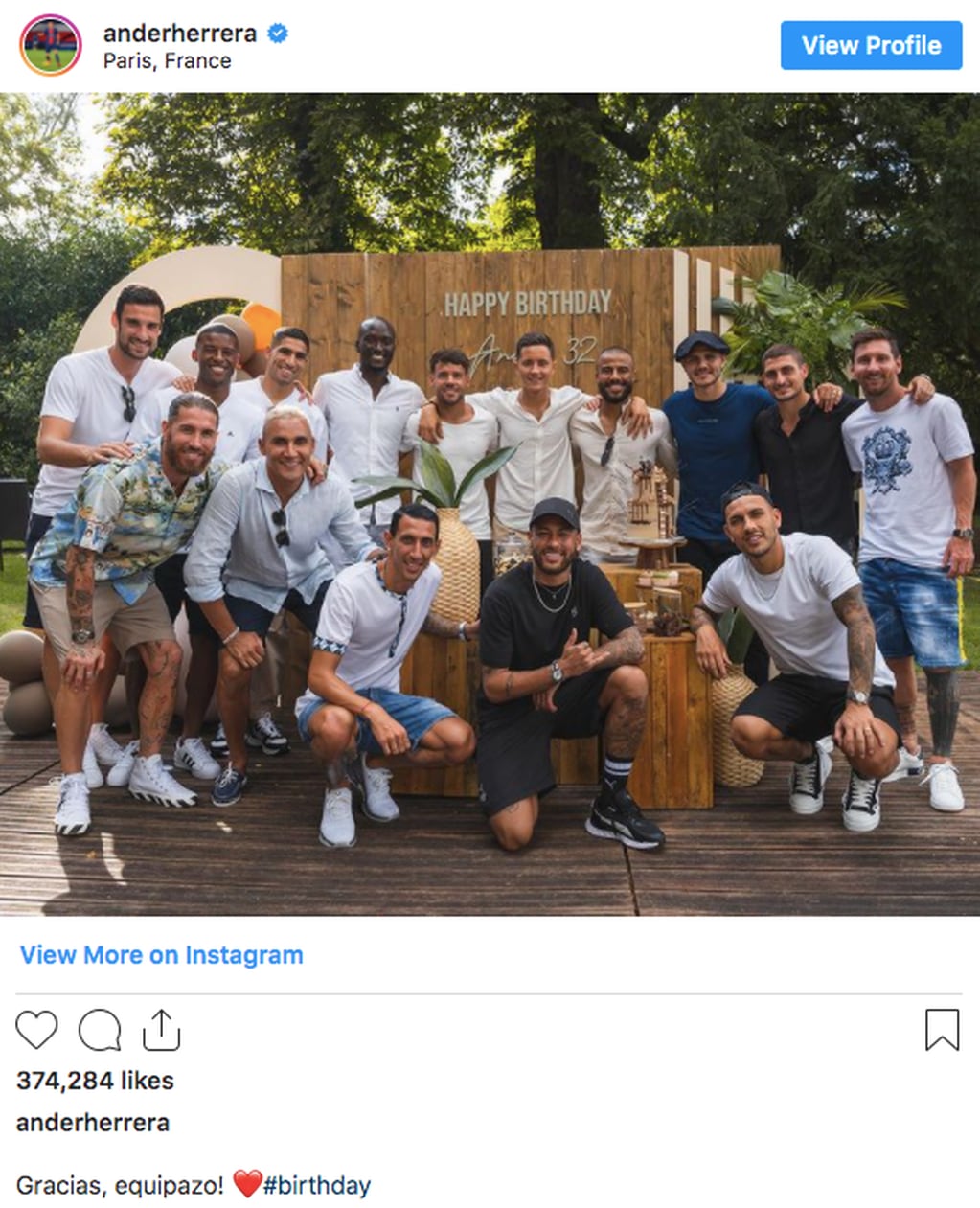 El posteo de Ander Herrera con Lionel Messi y sus compañeros del PSG.